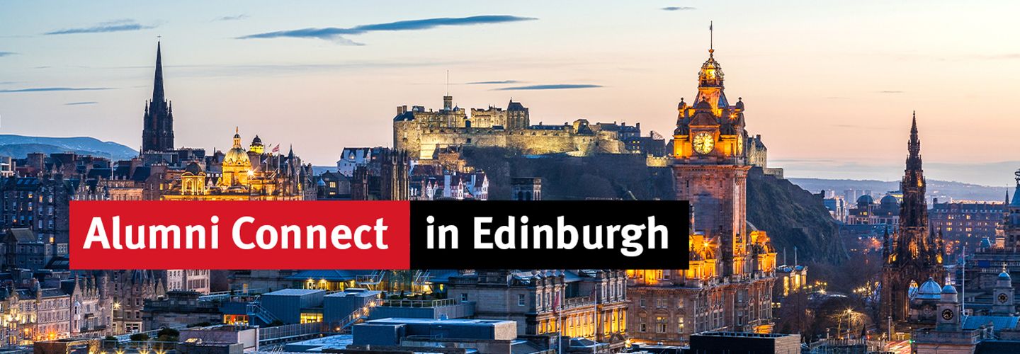 Edinburgh skyline featuring Edinburgh castle at dusk.