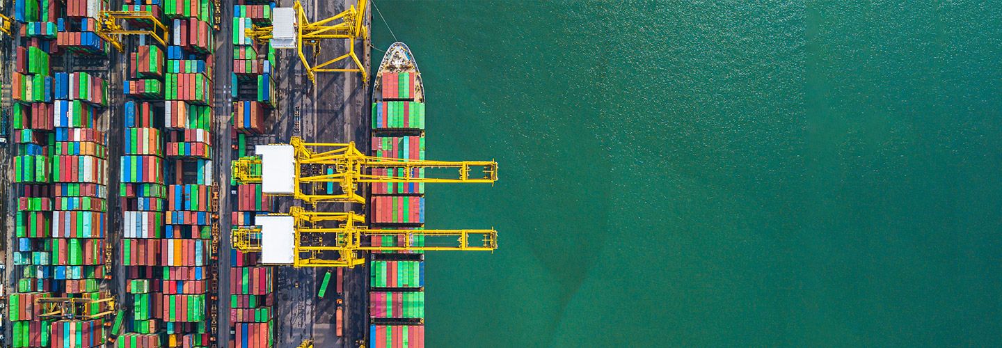 Container ship docked at port
