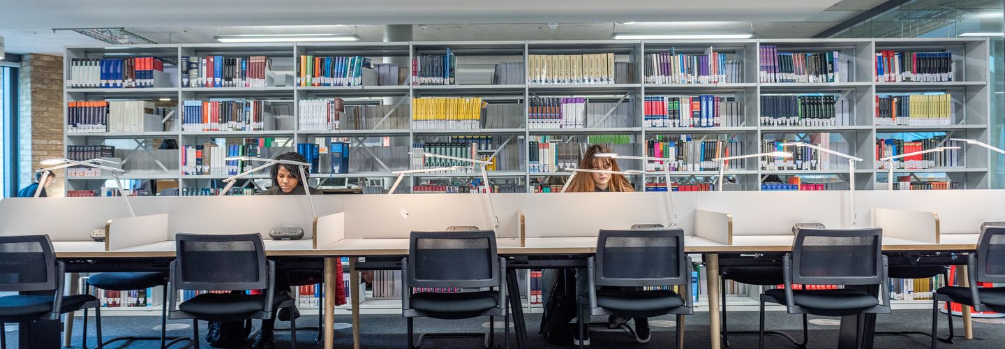 City student studying at the library