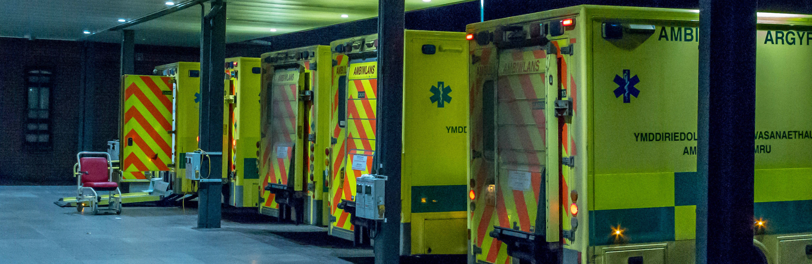 A line of ambulances in wait