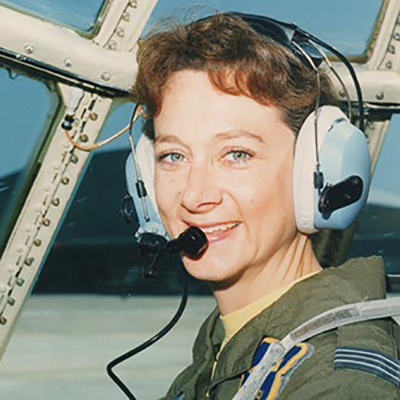 Julie Gibson wearing aviation headset