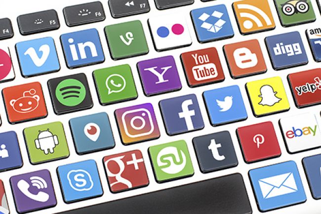 Keyboard with social media symbols